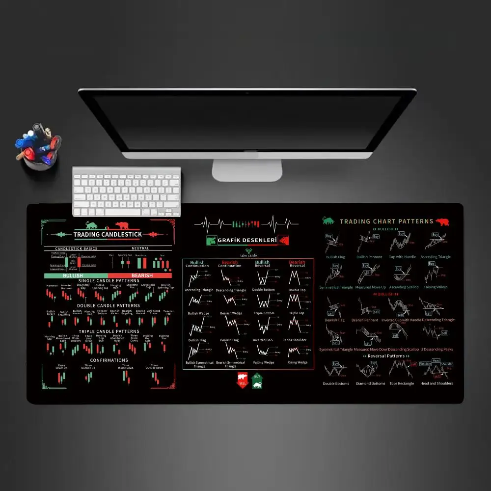 Stock Market Chart Pattern XXL Mouse Pad 900x400 Mousepad Mechanical Keyboard Gamer Desk Mice Computer Peripherals Office Mat