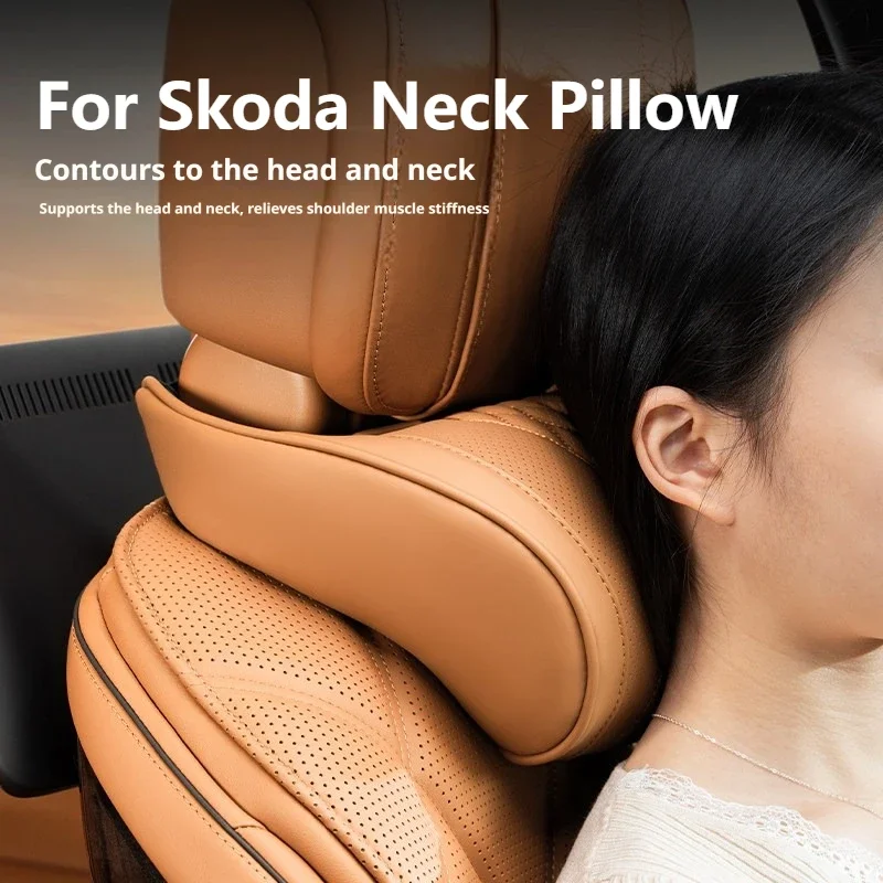 Luxury Memory Foam Nappa Leather Car Lumbar Support For Skoda Kodiaq Kamiq Karoq Octavia Combi Octavia Superb Combi Superb Fabia 3
