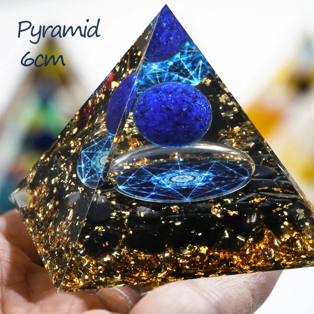 Natural Stone Pyramid Ornaments Obsidian Lapis Lazulis Carving Aura Healing Mineral Gem Home Decoration Ornament Gift ﻿60x60mm
