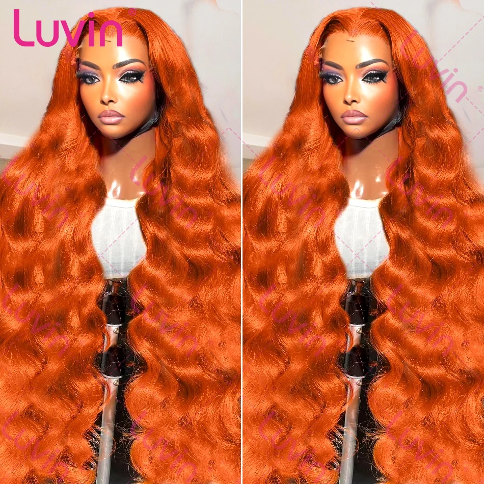 Luvin 13x4 13x6 220% Density Transparent HD Lace Front Wig Human Hair for Women Body Wave Remy Human Hair Ginger Orange 350#