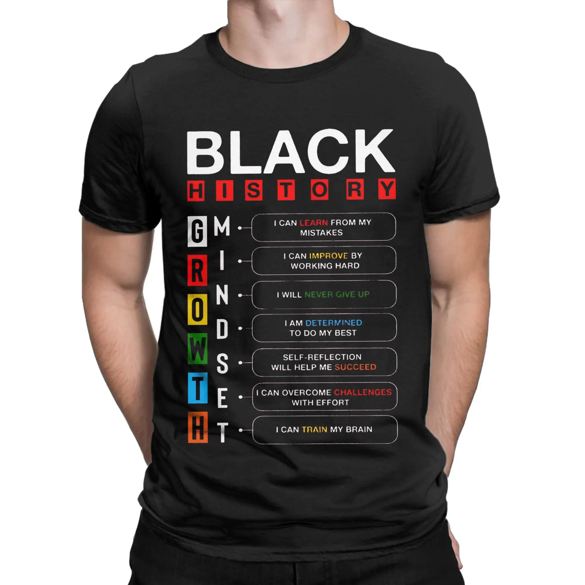 Novelty Black History Growth Mindset  T-Shirts Men Round Neck Pure Cotton T Shirt  Short Sleeve Tees Classic Tops