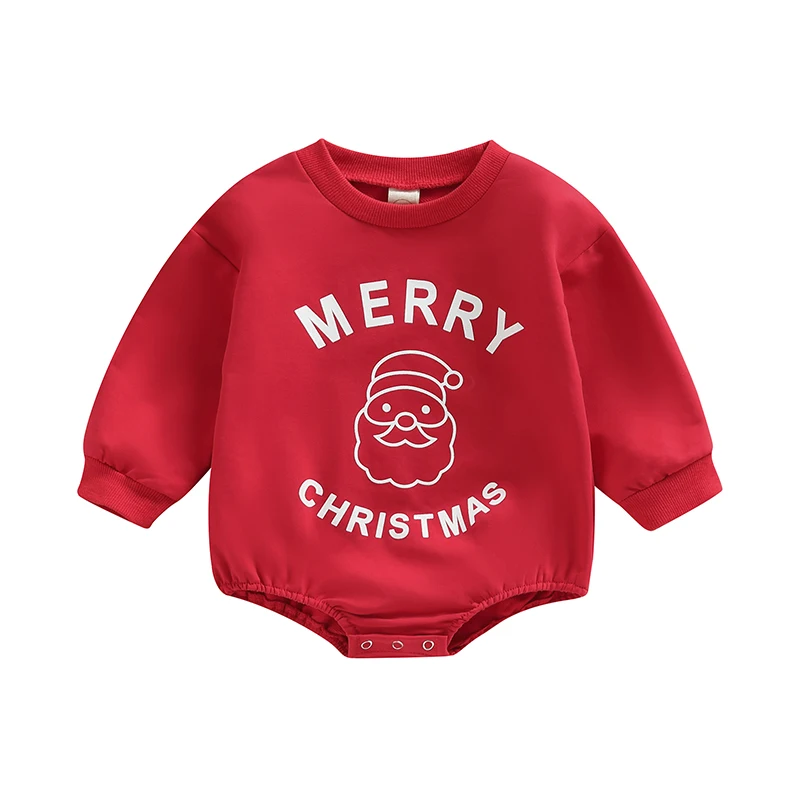 

Baby Girls Boys Autumn Casual Romper Long Sleeve O Neck Letter Santa Claus Print Romper