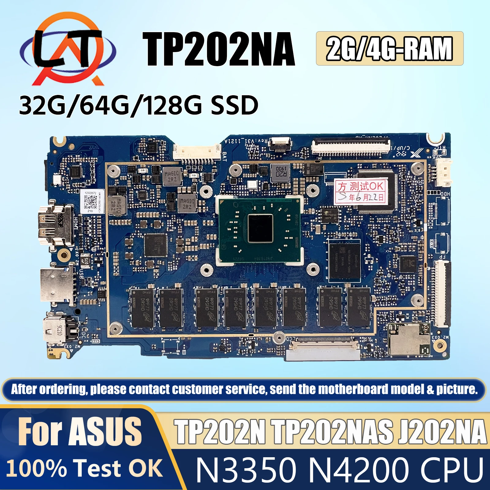 

TP202NA Mainboard With N3350 N4200 2GB/4GB-RAM For ASUS VivoBook Flip 12 TP202N TP202NAS J202NA Laptop Motherboard