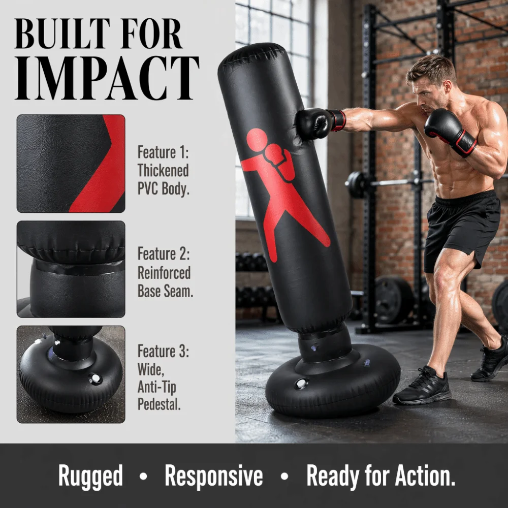 PVC Inflatable Boxing Bag 360° Rebound Freestanding Freestanding Punching Bag Black Stable Bottom Punching Family Exercise