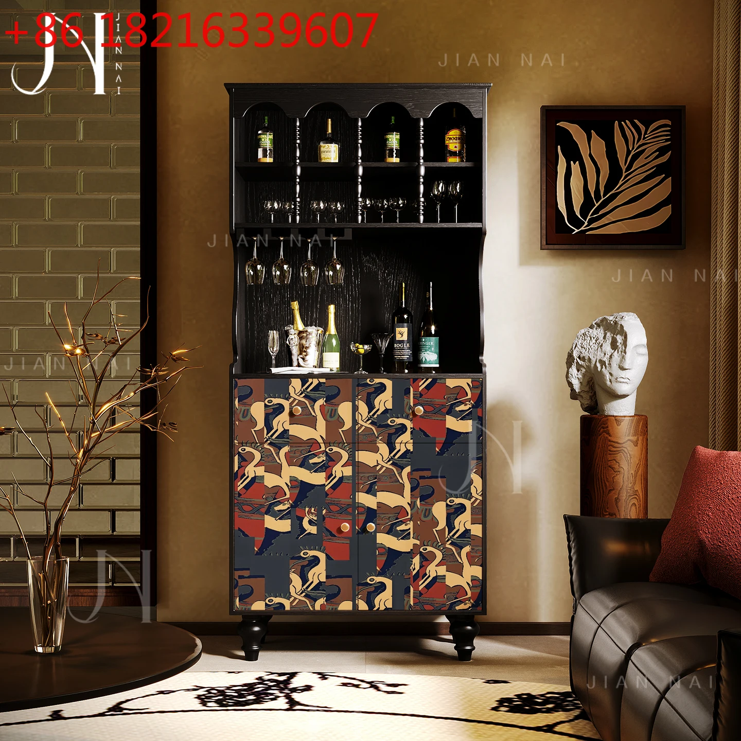 

Modern minimalist abstract art solid wood French living room against the wall tea cabinet drawer cupboard