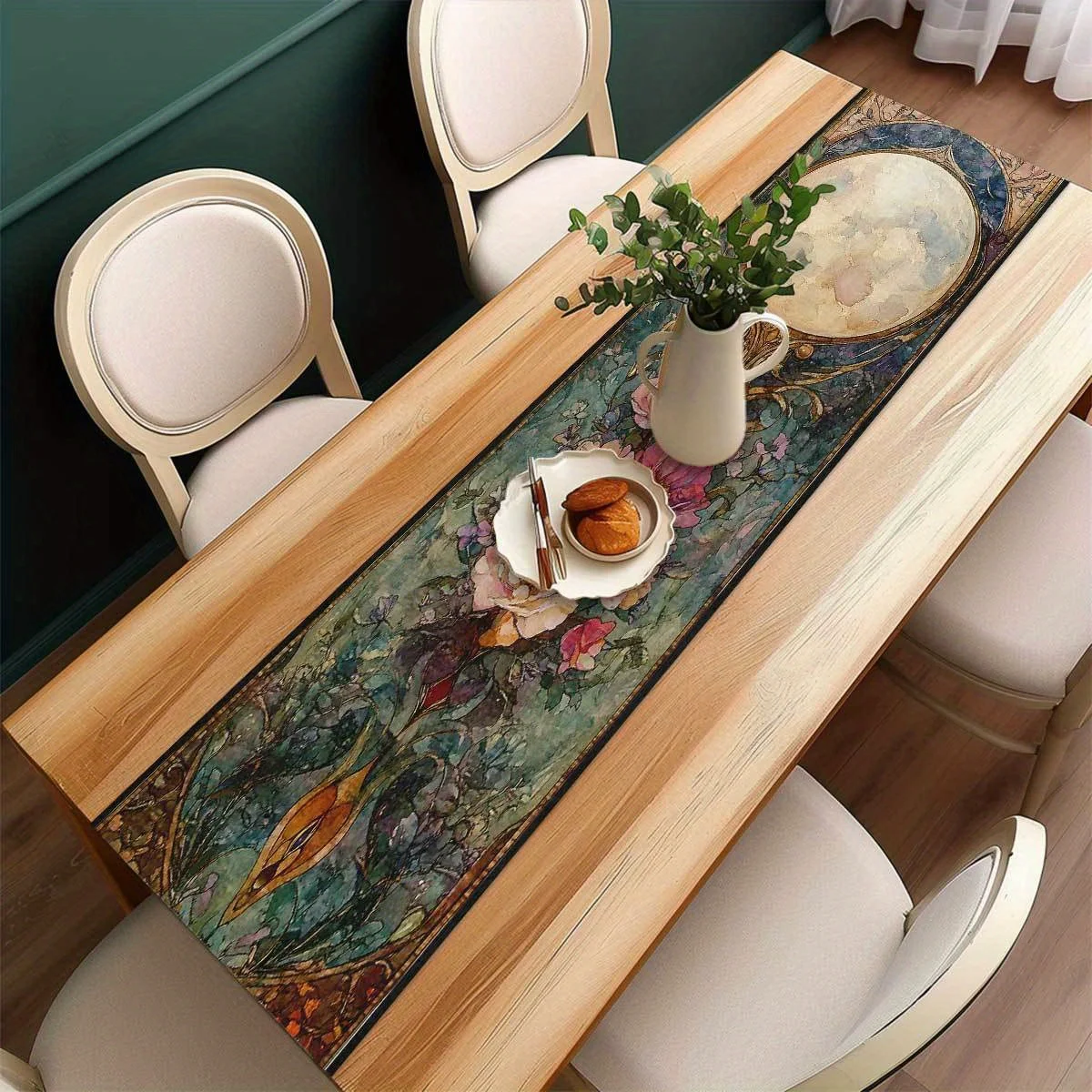 VIKAMA Französische Blumen-Aquarell-Kunst-Tischflagge, Tischdekoration, Eingang, Couchtisch, Wohnzimmer, Küche und Esszimmer-Dekoration