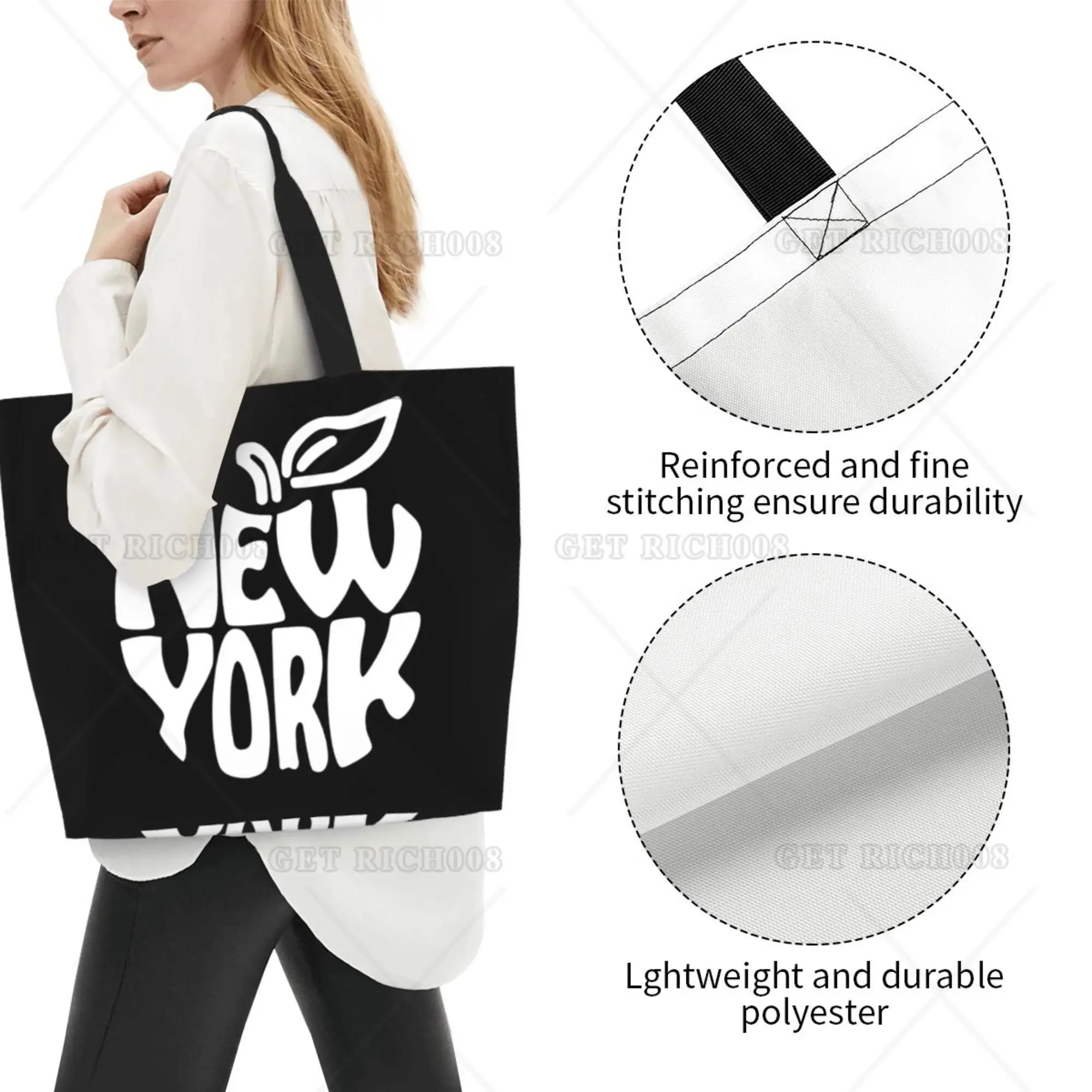 New York Design Shoulder Tote Bags for Men Women Large Capacity Shopping Grocery Supermarket Bag One Size Eco Bag