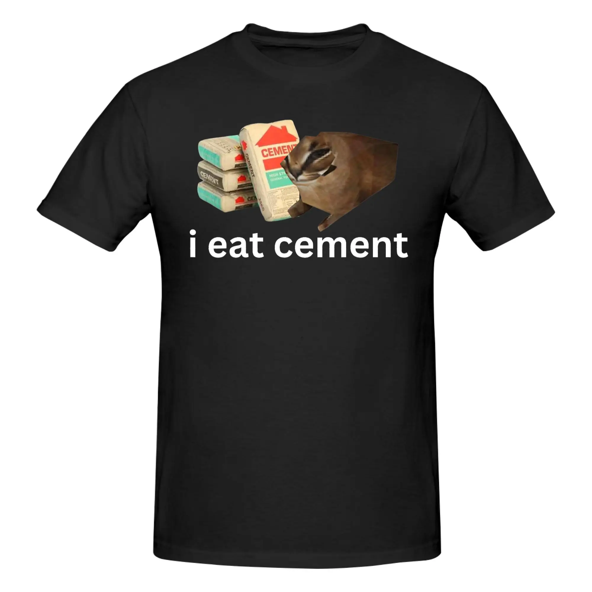 1 Piece Cute Cat I Eat Graphic 100% Cotton T-Shirt C-Cement Tees Tops For Men