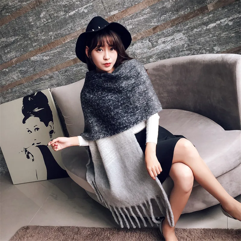 2023 Cashmere Scarf Women Winter Thick Pashmina Warm Shawl Wrap Design Abstract Flower Tassel Blanket Neckerchief Poncho Stoles