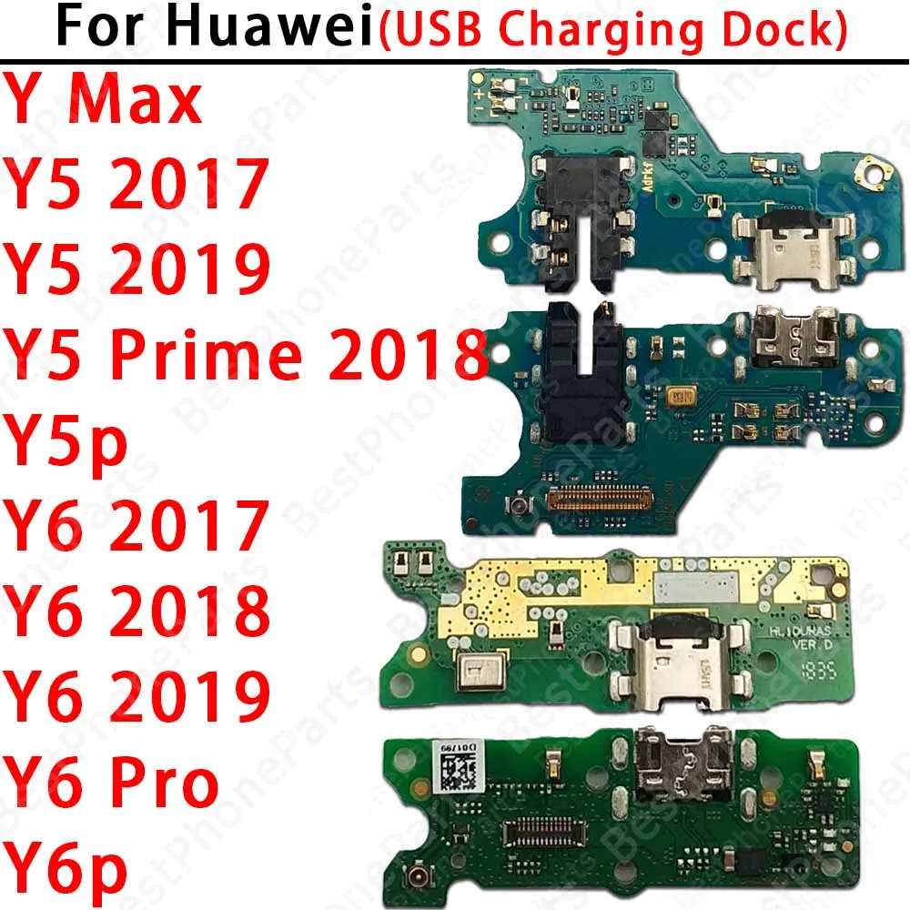 For Huawei Y Max Y5 Y6 Prime 2017 2018 2019 Y5P Y6P Y6Pro New USB Charging Port Dock Board Connector Flex Cable With MIC