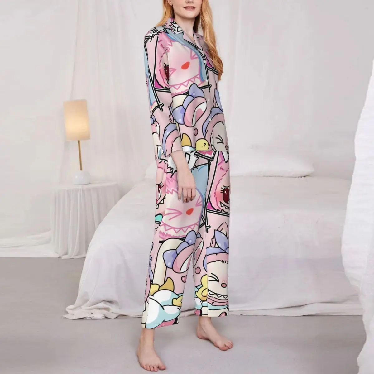 La-bubu-Ensemble de pyjama boutonné pour femme, vêtements de nuit trempés, vêtements de détente, 2 pièces