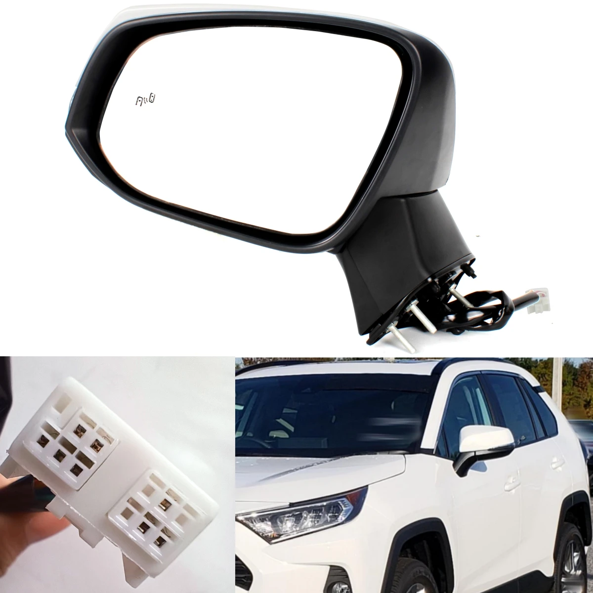 

Left Side 8 Pins White Painted Heated Power Adjust Blind Spot Mirror For Toyota RAV4 2019 2020 2021 2022 2023 US Version