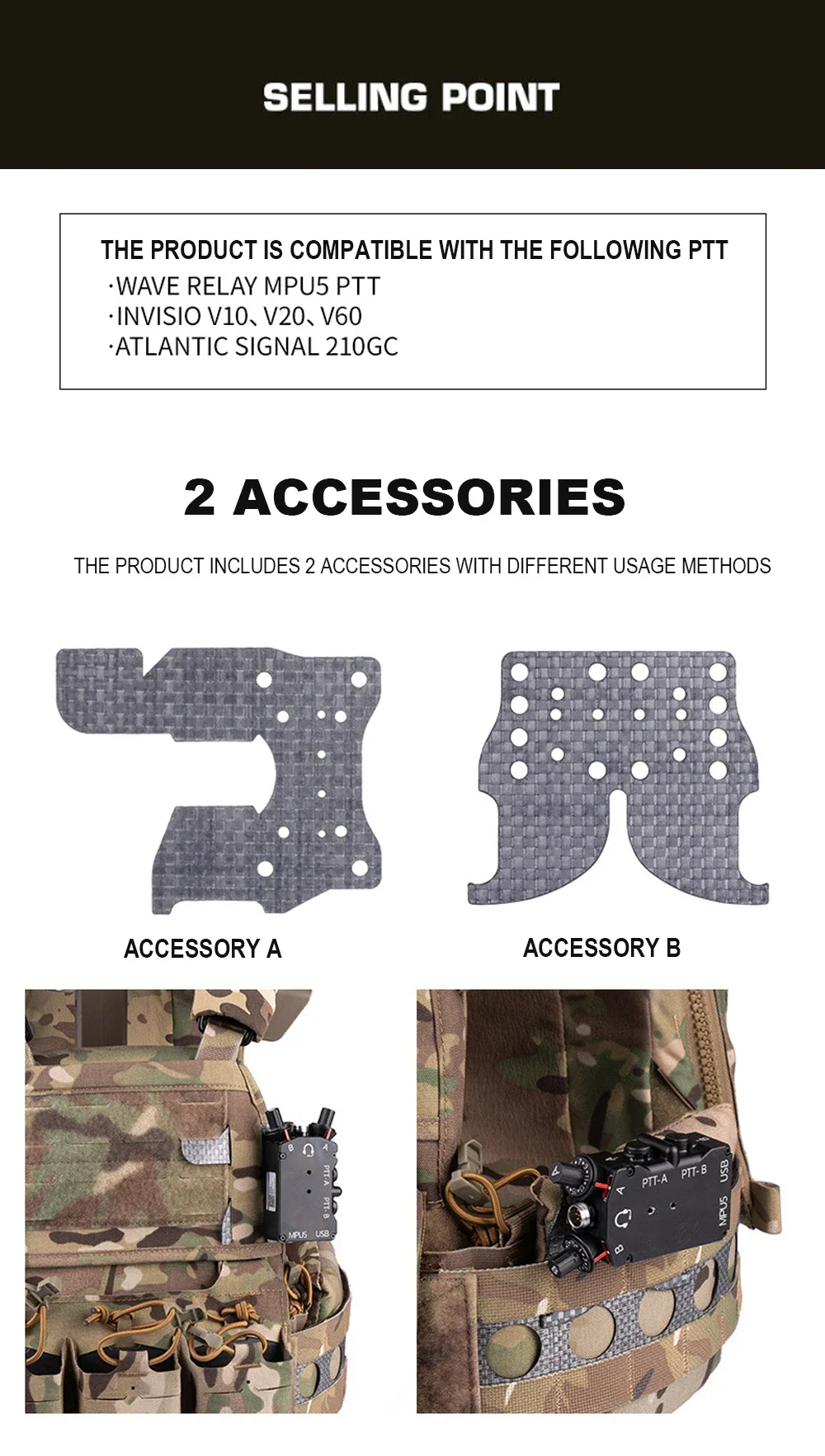 Taktisches PTT-Wing-Kit – PTT-Adapterhalterung für FCPC V5 Style Plattenträger, MOLLE-Weste & Chest Rig Trainingszubehör – Detail 4