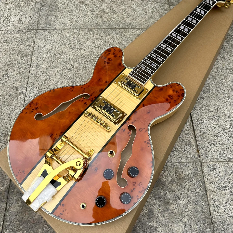 

Made in China, 335 Log Color Semi-Hollow Electric Guitar Jazz, Gold Hardware, Rosewood Fingerboard, 2 Pickups
