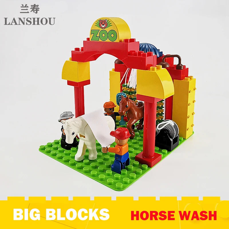 

Big Size Building Blocks Moc Fun Horse Wash Scene Animal Accessories Bricks Part Rolling Brush Kids Girls Diy Assemble Toys