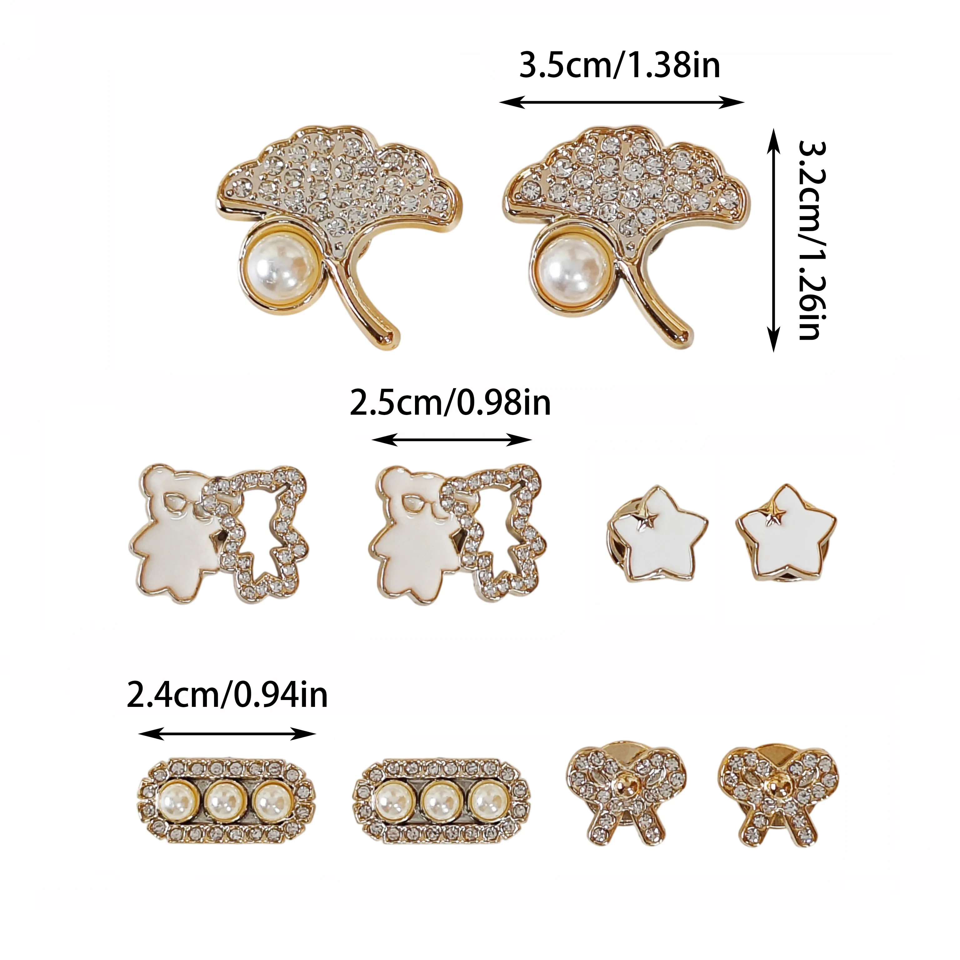 10Pcs DIY Shoe Decoration Charms: Shiny Ginkgo Leaves, Little Bears, Bows, Star Decorations. Non-Metallic Lightweight Material. Y2K Fashion Versatile Cute Personality Accessories for Men and Women. Suitable for Eva Beach Shoes, Sandals, Removable Shoe Decorations, Holiday Gifts