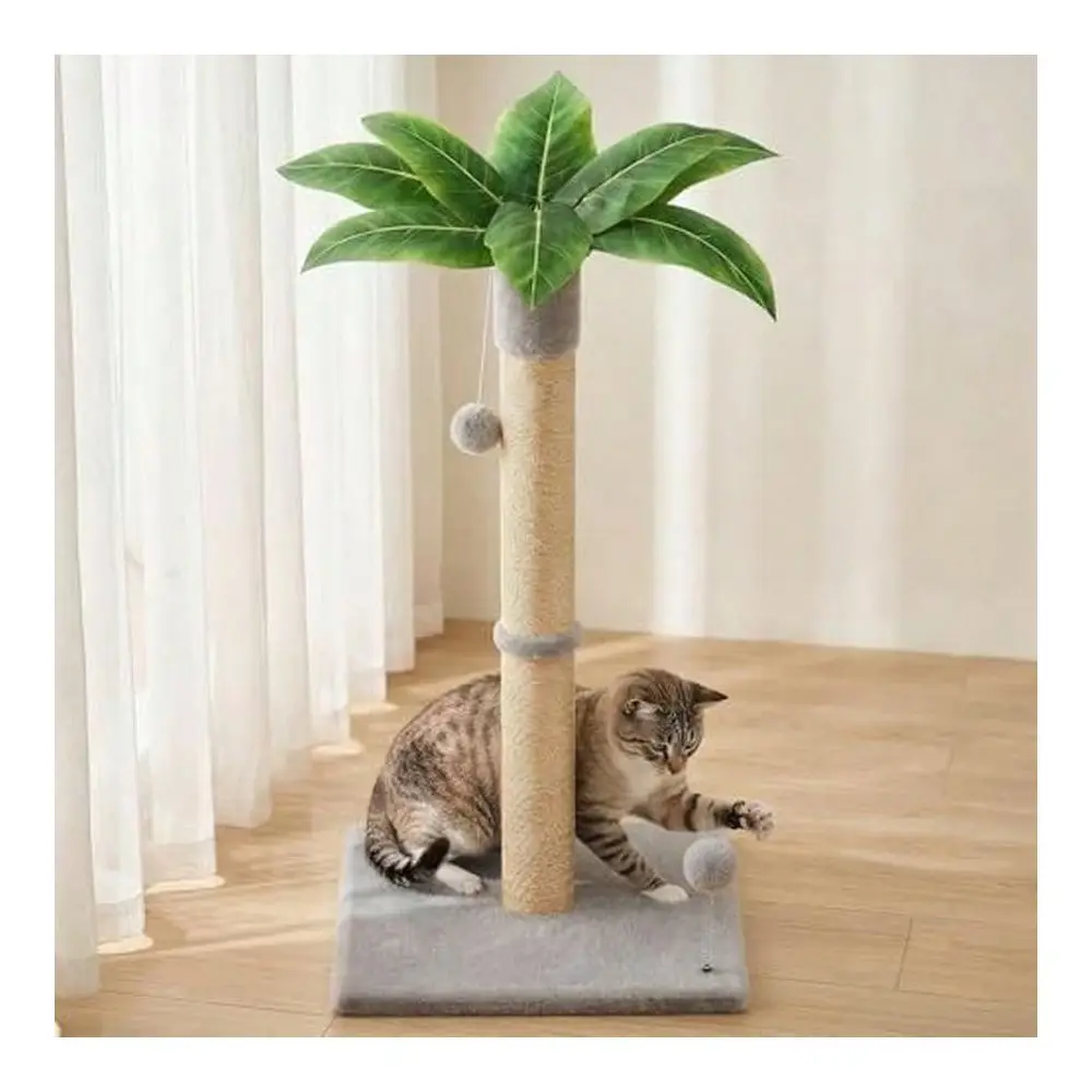 

Cat Scratching Post 34 Inches Tall, Cat Tower Scratcher Extra Wide 15.8 Stable Base With 2 Interactive Toy Balls, Premium Natur