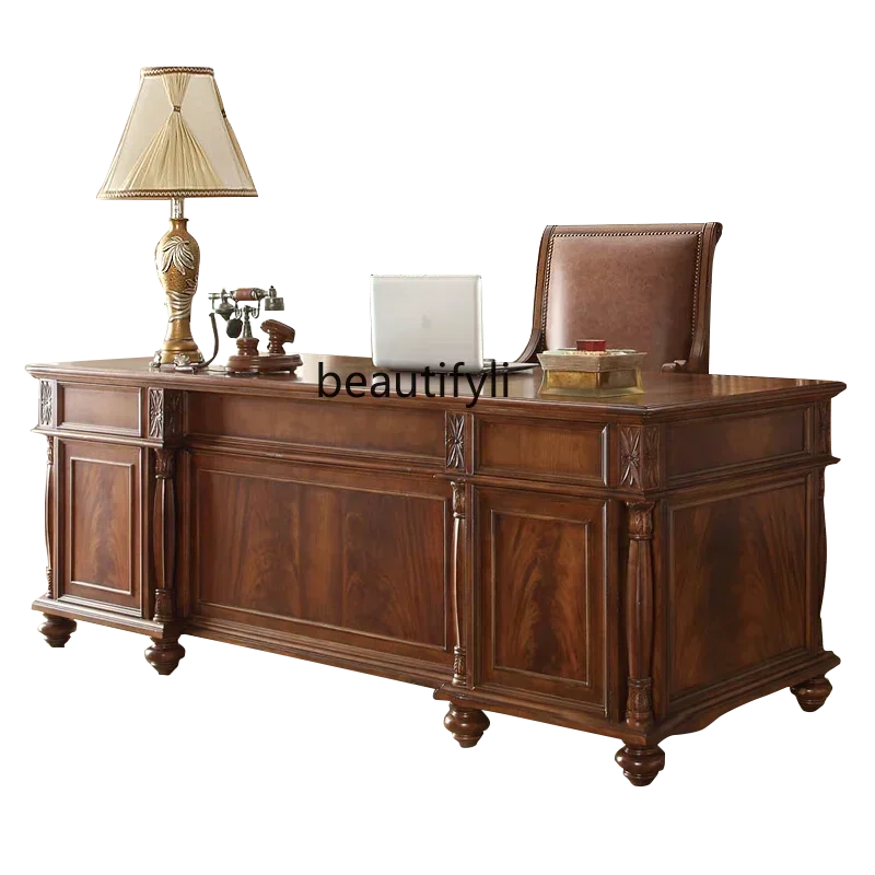 

ls 27American solid wood desk European retro class desk home writing computer desk