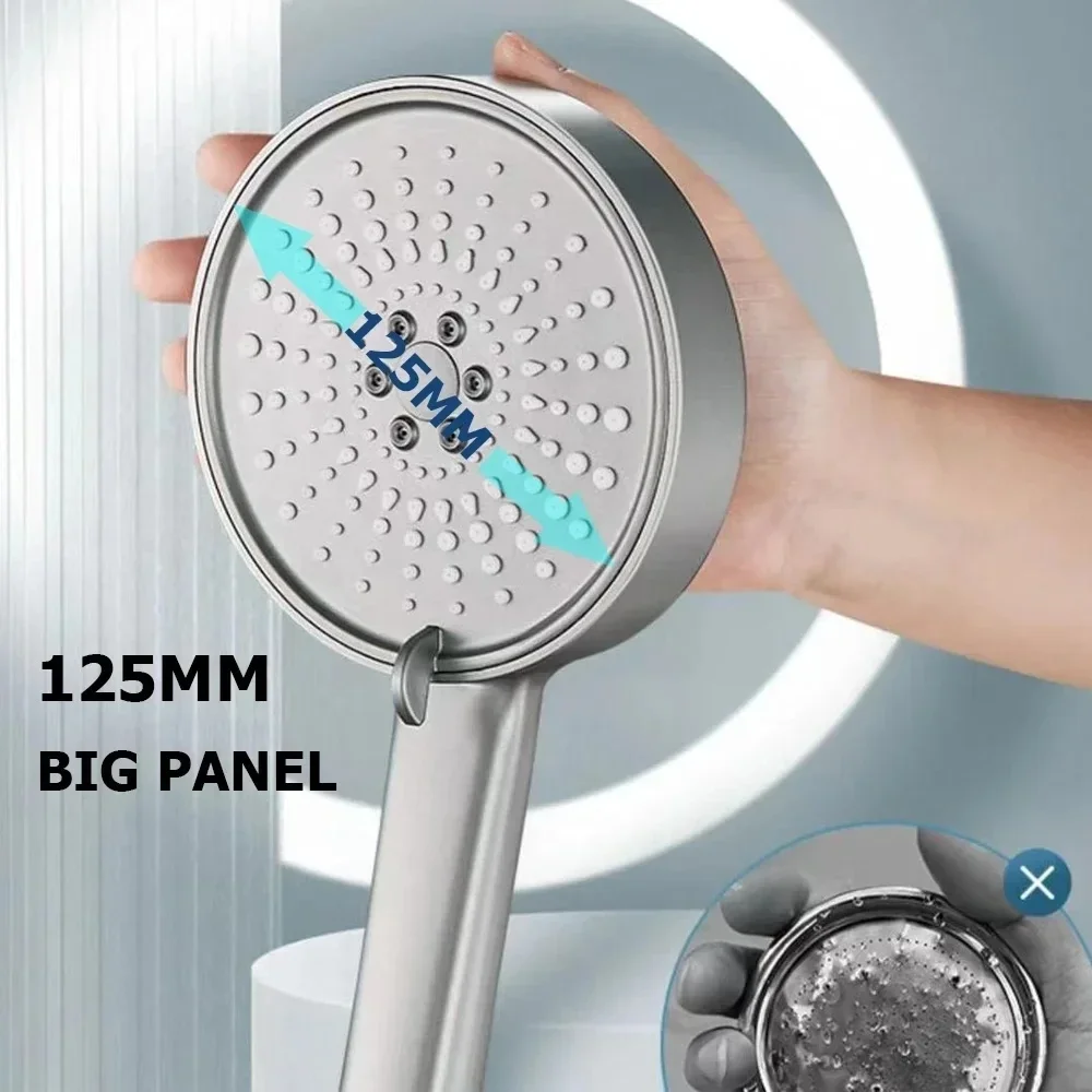 Zai Xiao 12.5cm Big Panel Shower Head High Pressure Rainfall Handheld Shower Head 5 Modes Adjustable Shower Head Bathroom Access