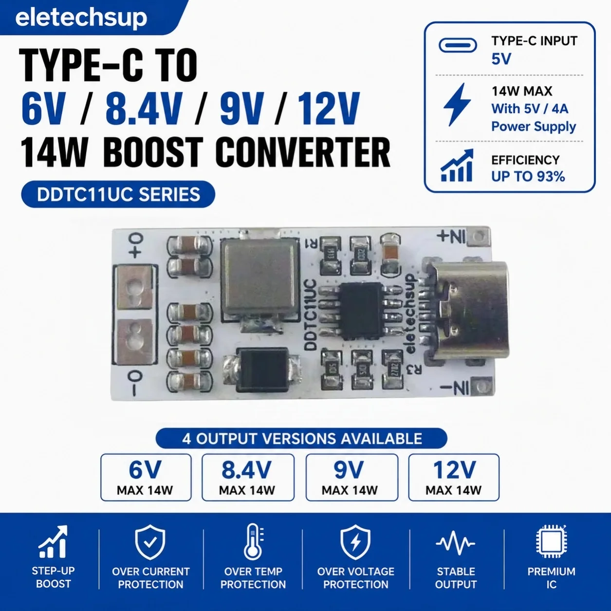 

3.5A DC-DC Boost Step Up Converter 3-4.3V 5V to 6V 8.4V 9V 12V Voltage Regulator Module Type-C USB for IP Camera WiFi Router