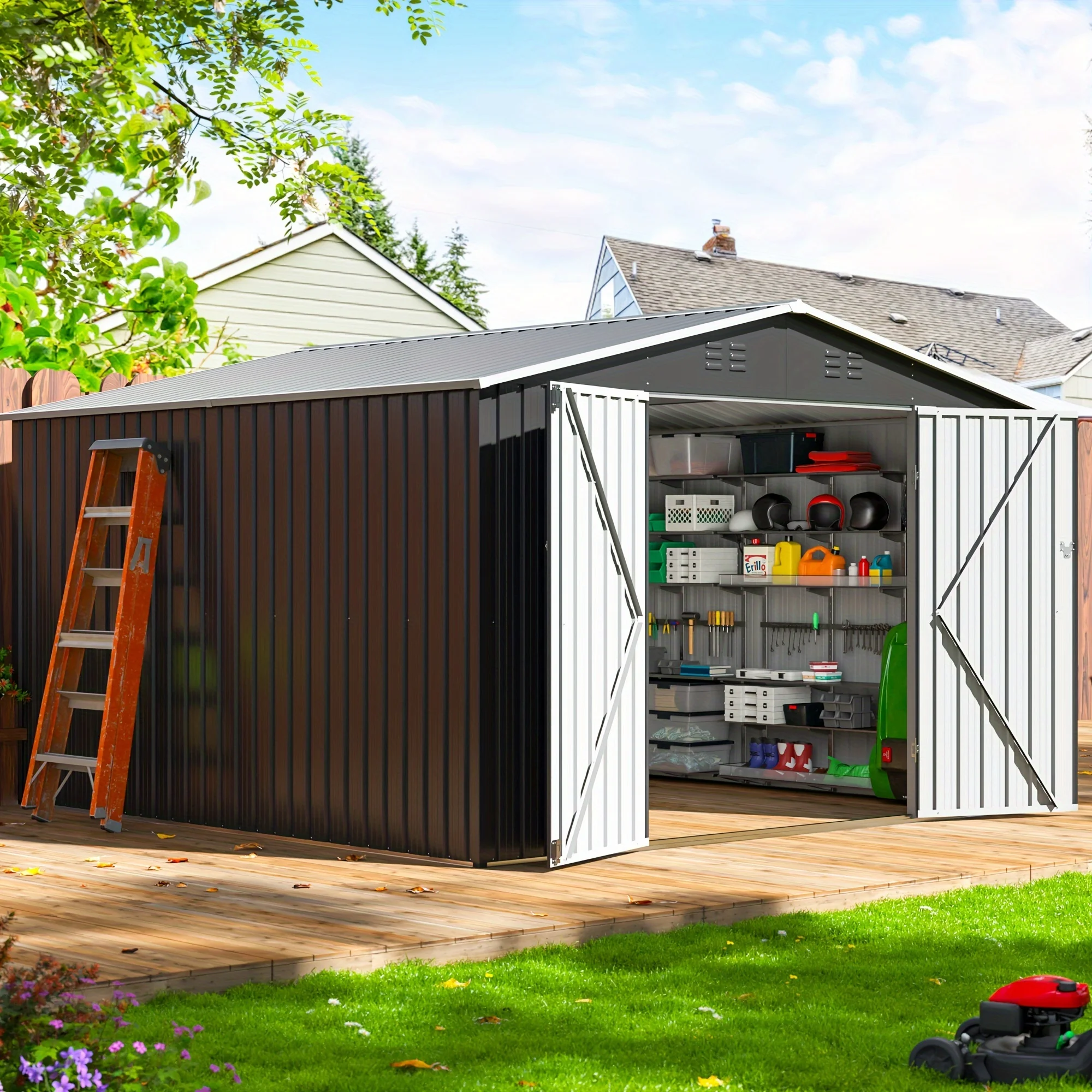 

Outdoor Storage Shed, Large Garden Shed with Updated Frame Structure And Lockable Doors, Metal Tool Sheds for Backyard Garden Patio Lawn, Black