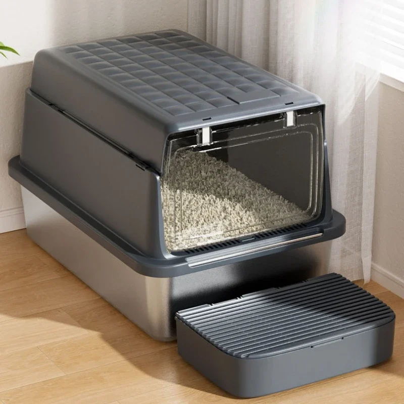 Castle For Cats Side Entrance Stainless Steel Jewelry Litter Box Defecation Open-Ended Litter Box Arenero Para Gato Pet Products