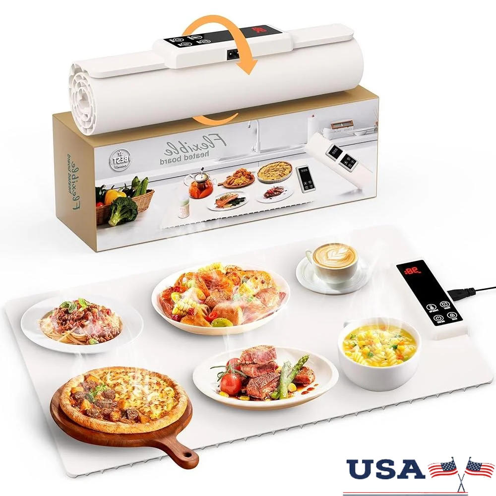 Foldable Electric Warming Tray Food Heating Mat with 6 Temperature Settings 5 Timer Options Portable Kitchen Essential