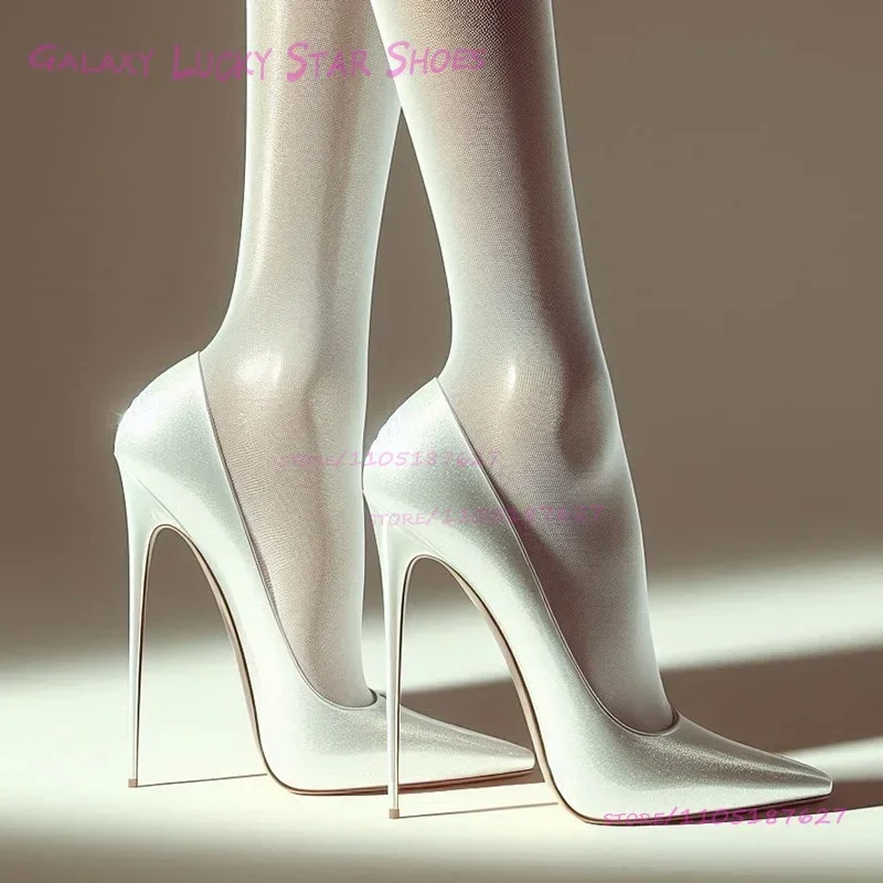 

Pure White Patent Leather Pointed Toe 46Size 12Cm Heels Women Wedding Sandals Stiletto Girl Party Pump Elegant Hollow Lady Shoes