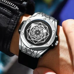 Unique Design Rotating Star Men's Watches Silver Genuine Leather Quartz Watches for Men Waterproof Stylish Party Casual Clock