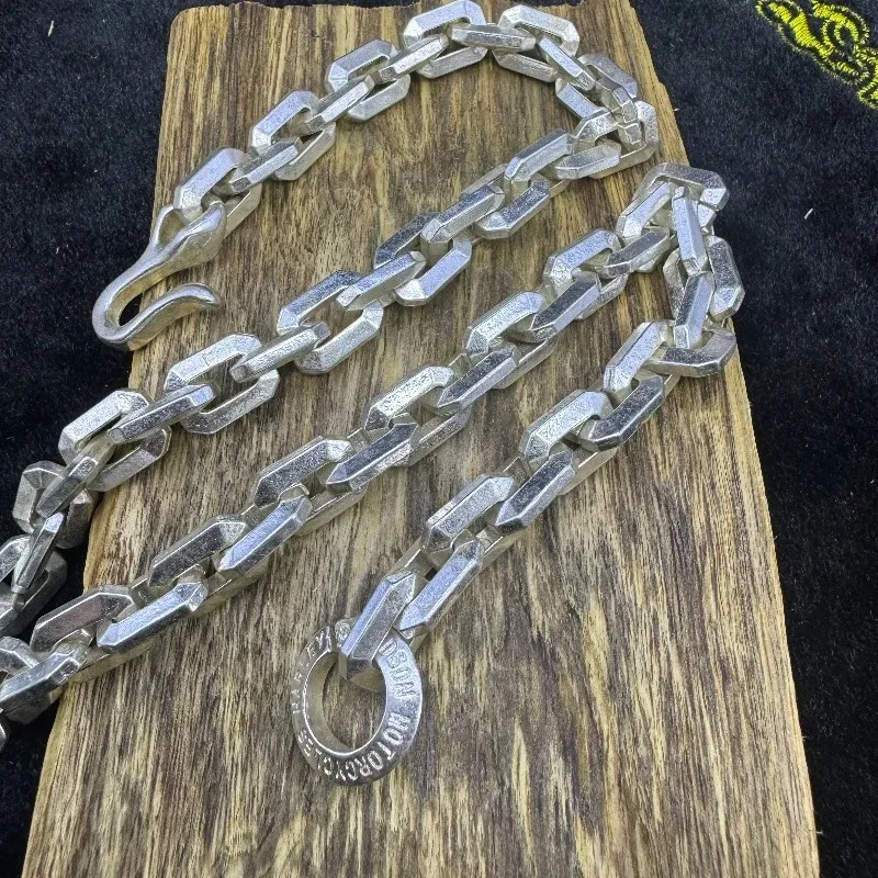 Retro Men Domineering Square Pendant Necklace Thick Titanium Steel American Hip‑Hop Street Trendy Male Neck Jewelry