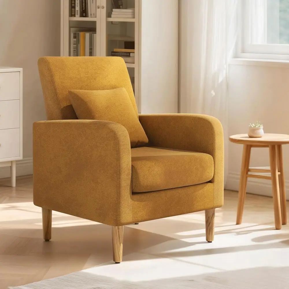 Accent Chair or Living Room, Comy -Century Reading Chair or Bedroom, Upholstered Linen abric Armchair Single Soa with Back Pillo