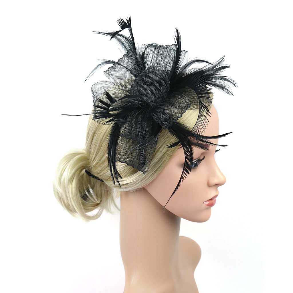 Fascinators Hat Women Flower Mesh Ribbons Feathers Fedoras Hat Headband or a Clip Cocktail Tea Party Headwewar for Girls