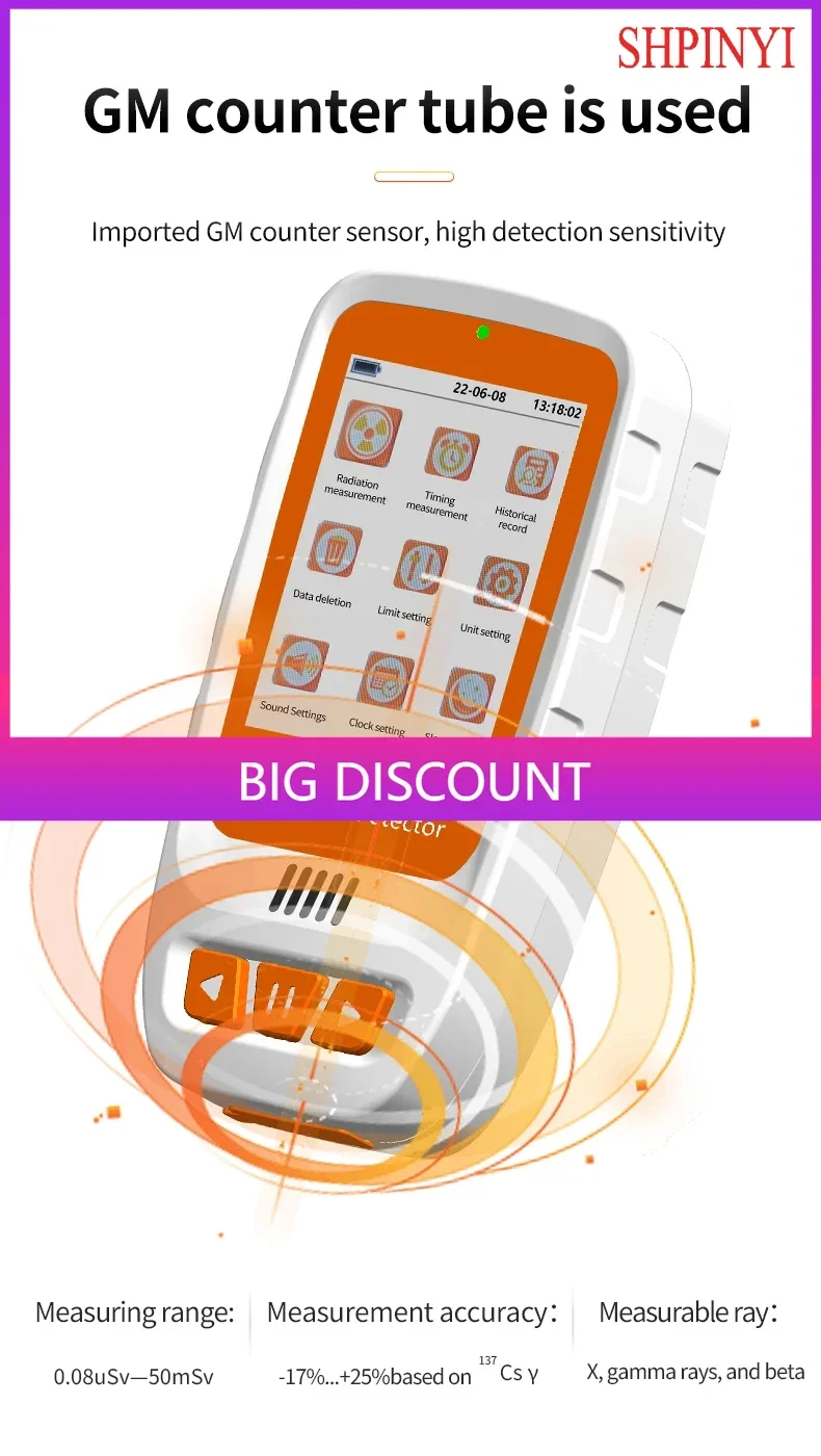 Aikesi HFS-20 draagbare nucleaire stralingsdetector met LCD-scherm Beta Gamma röntgendetector Aangepaste ODM-ondersteuning