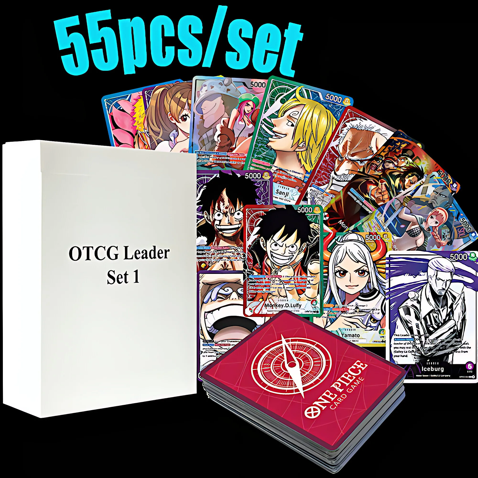 

55pcs/set Anime One Piece OPCG English OPCG Leader Set1 Luffy Sabo Zoro Nami Law Ace Sanji Reiju Perona Game Collection Cards