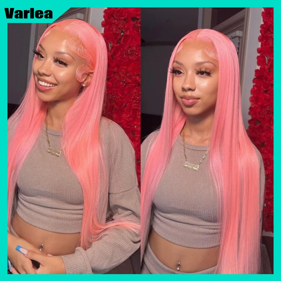 

Varlea 200% Плотность Hd Парик Шнурка 13x6 Человеческие Волосы Прямые Цветные Парики Человеческих Волос Розовый Парик Фронта Шнурка Бразильские Волосы