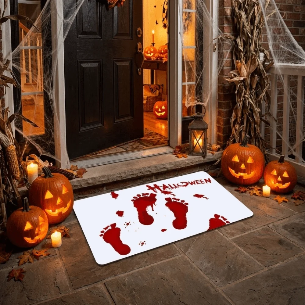Non Slip Halloween Color Changing Floor Mat Funny Color Changing Color Changing Blood Footprints Door Mat Water Absorbent