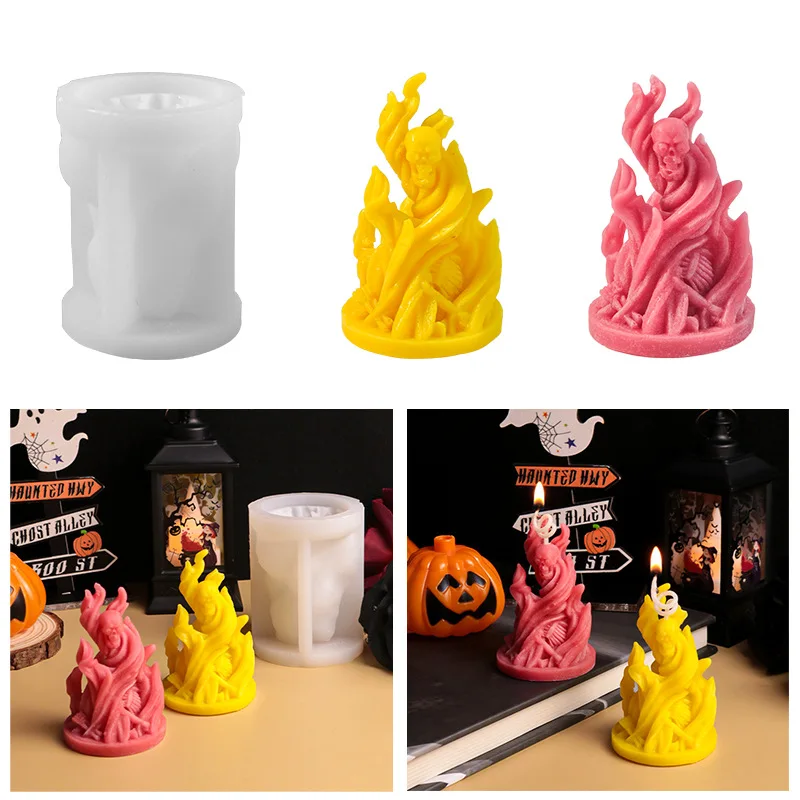 Flame Ghost Candle Mold Halloween Resin Casting Silicone Mold for DIY Halloween Candles Wax Plaster Polymer Clay Decoration