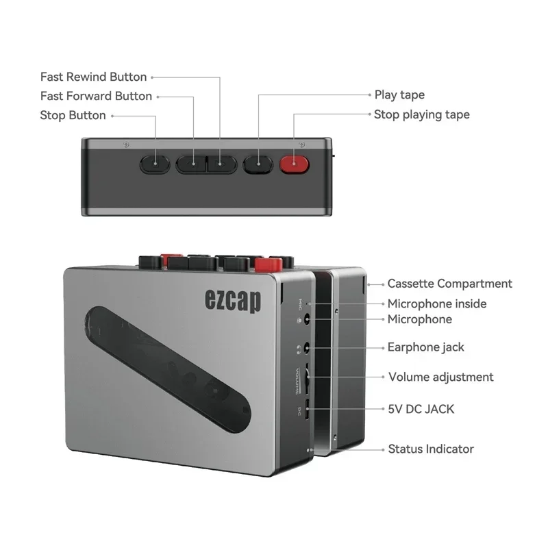 1200mAh Battery Cassette Recorder Walkman Player Microphone Voice Recording To MP3 Tape Converter with 3.5mm Audio Port Mic In