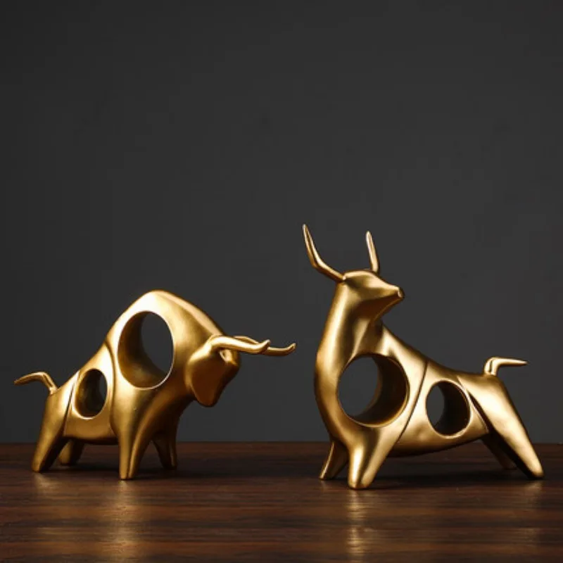 Modern Abstract Golden Calf Statue, Resin Decoration, Geometric Taurus Sculpture, Bull, Cattle, Home Accessories, Gift