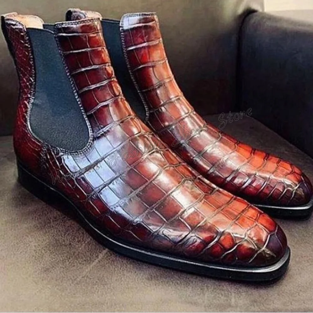 

Brown Crocodile Pattern Men's Boots Ankle Handmade Dress Shoes for Men Casual Shoes Shoes for Men 2024 Size 47 Zapatillas Mujere