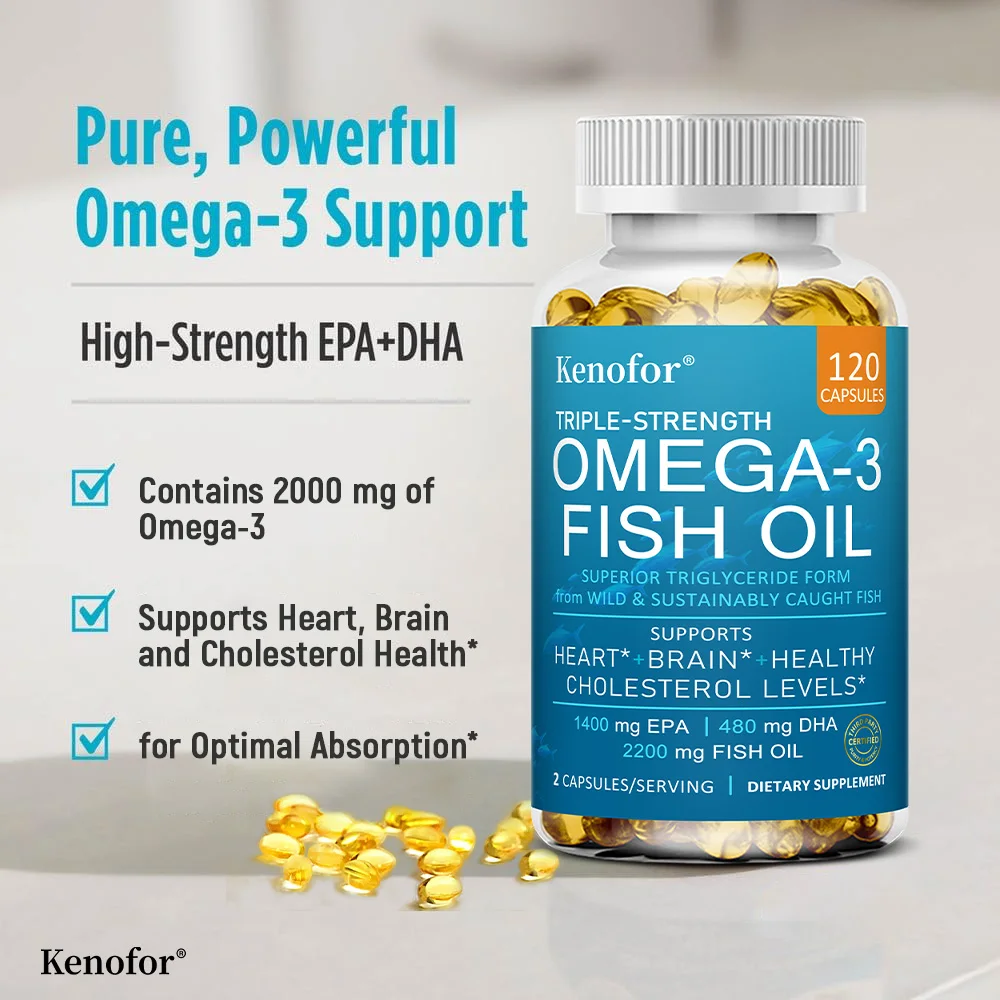 

Omega 3 Fish Oil | High EPA 1400MG + DHA 480mg Triple Strength Capsules | Helps with Joints Skin Immune Support Nutraceutical