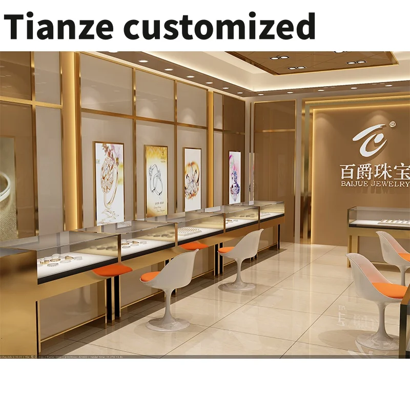 Customized-jewelry showroom luxury jewellery display shop counter design furniture glass jewelry showcase jewellery display cabi