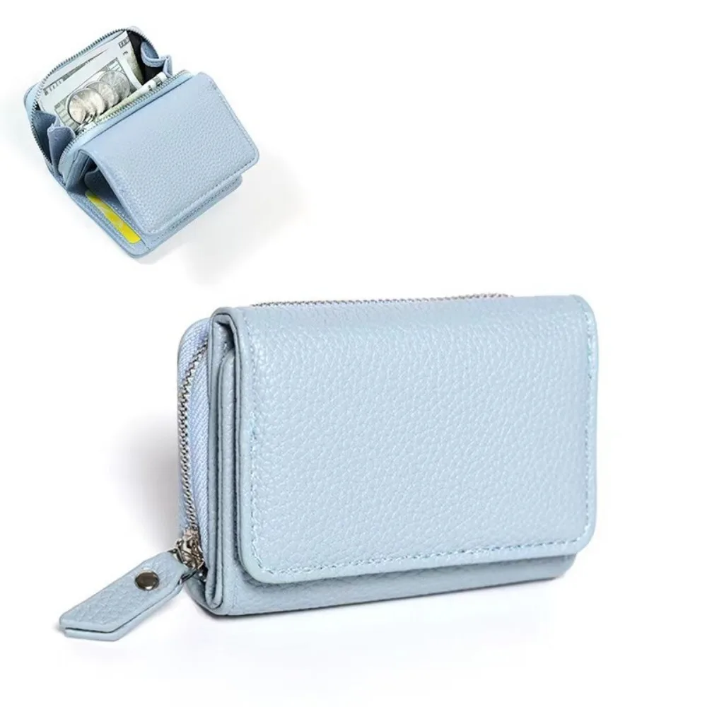 

Creative Mini Women Short Wallet Genuine Leather with Zipper Card Money Bag Large Capacity Zero Wallet Women Purse