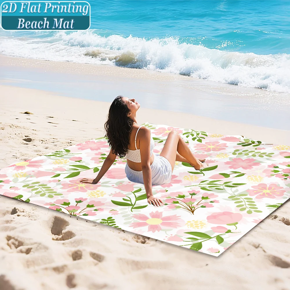 1-Piece Set, Summer Outdoor Beach Mat, Includes 4 Ground Stakes, Unique Printed Design, Fade-Resistant, Lightweight, Quick-Drying, Easy to Carry, Windproof and Sandproof, Fashionable and Trendy Outdoor Activity Decoration, Suitable for Beach, Camping, Picnics, Parties
