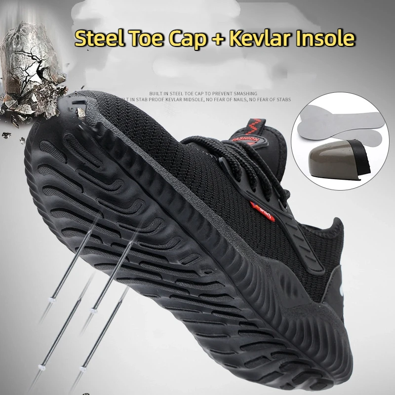 

Size 38-45 Men Safety Work Boots Outdoor Hiking Shoes Air Mesh Sneaker Sole Kevlar Insole Anti-smash Steel Toe Cap 9007
