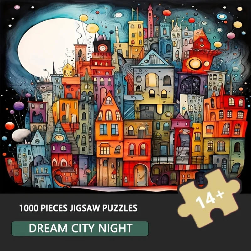 

70 см * 50 см, 1000 шт., ночная головоломка Dream City, 27,56x19,69 дюйма, головоломка высокой сложности для взрослых, офиса и домашнего декора стен