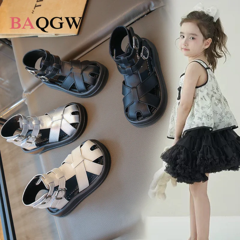 2026 Buckle Up Casual White Roman Sandals Breathable Open Toe Ankle Shoes for Toddler Kids Summer Beach Daily Wear