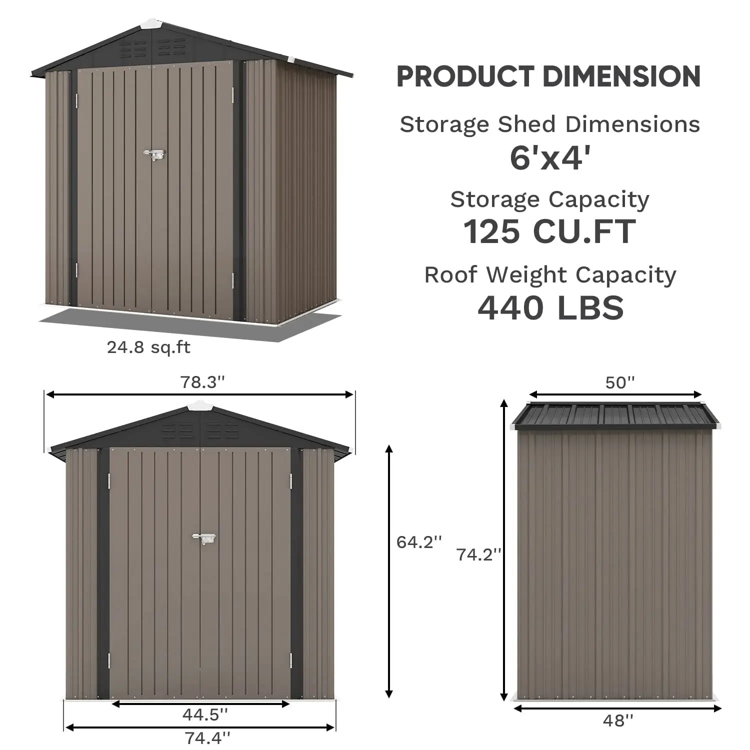 6x4 FT Outdoor Storage Shed, Garden Tool Storage Shed, Customized