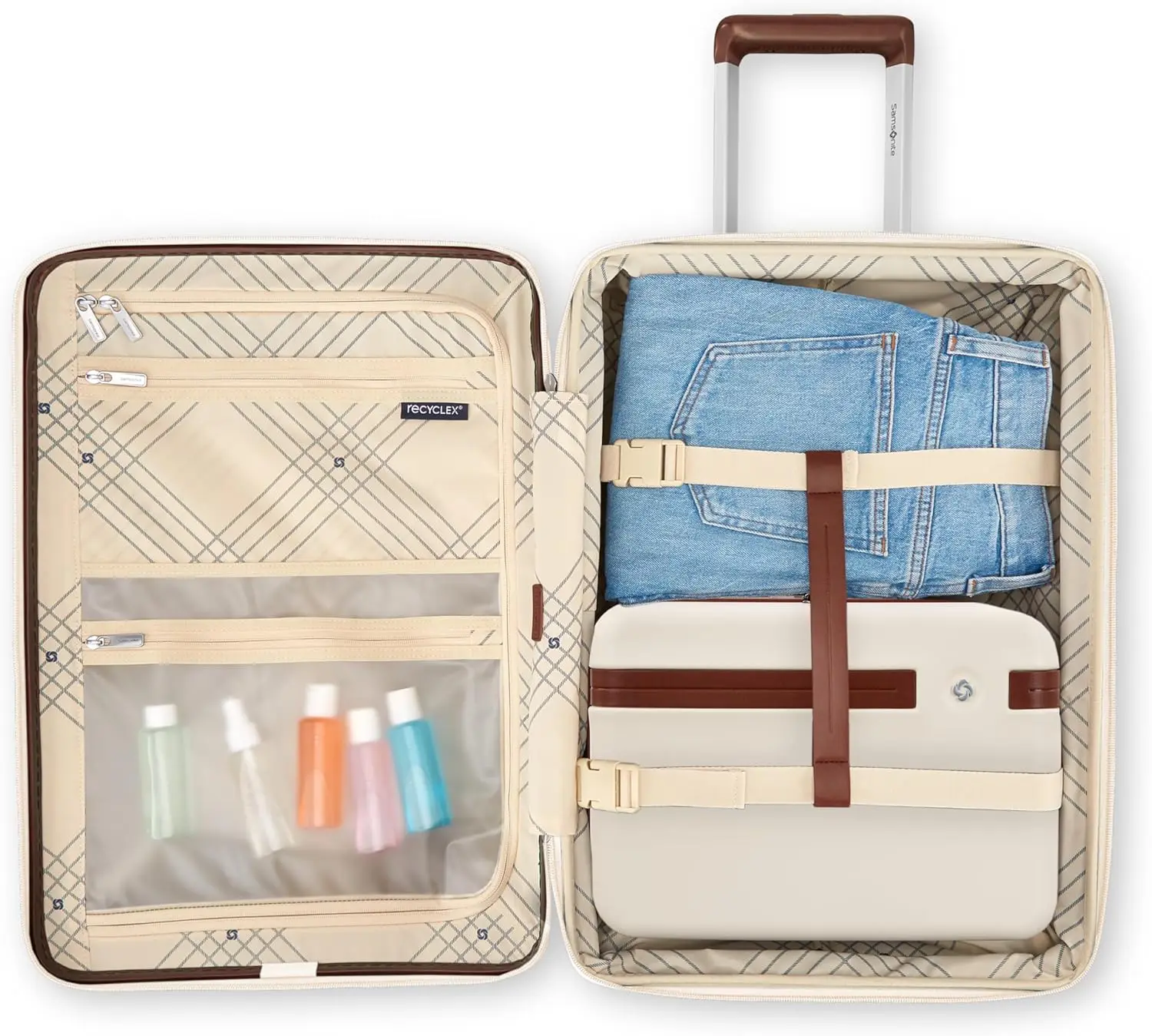 حقيبة حمل صلبة مقاس 21 بوصة من Virtuosa - قفل TSA، 360 درجة °   عجلات دوارة، بولي كربونات قابلة للتوسيع، أوف وايت