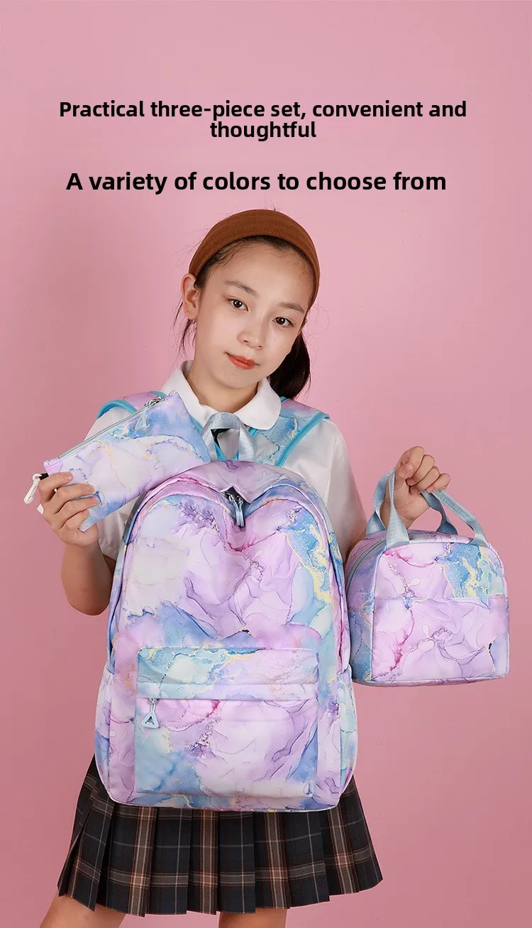 Kochou Shinobu Print School Backpack Set with Lunch Bag Pencil Case for Girls Kids Student Bookbag